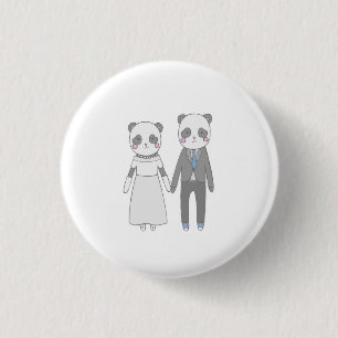 Cute Panda Wedding Couple – Kawaii Bride & Groom 1 Inch Round Button