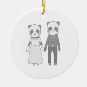 Cute Panda Wedding Couple – Kawaii Bride & Groom Ceramic Ornament