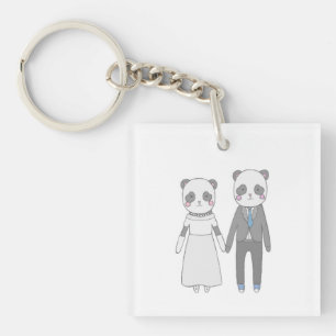 Cute Panda Wedding Couple – Kawaii Bride & Groom Keychain