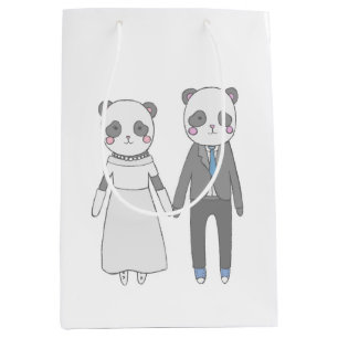 Cute Panda Wedding Couple – Kawaii Bride & Groom Medium Gift Bag