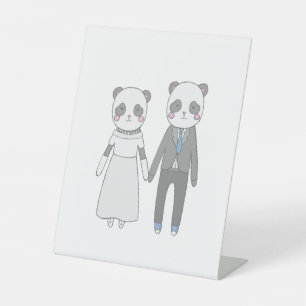 Cute Panda Wedding Couple – Kawaii Bride & Groom Pedestal Sign