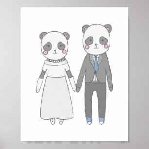 Cute Panda Wedding Couple – Kawaii Bride & Groom Poster