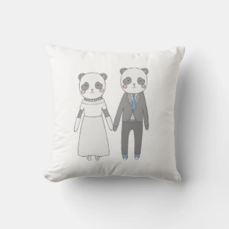 Cute Panda Wedding Couple – Kawaii Bride & Groom Throw Pillow