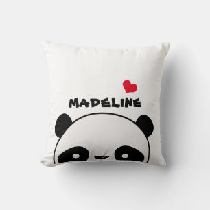 Cute Panda White Personalized Name Throw Pillow