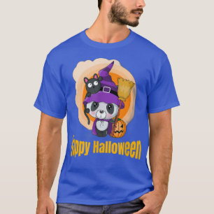 Cute Panda Witch Happy Halloween Pumpkin Broom Bla T-Shirt