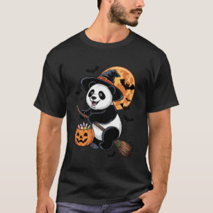Cute Panda Witch with Jack-O-Lantern Pumpkin Hallo T-Shirt