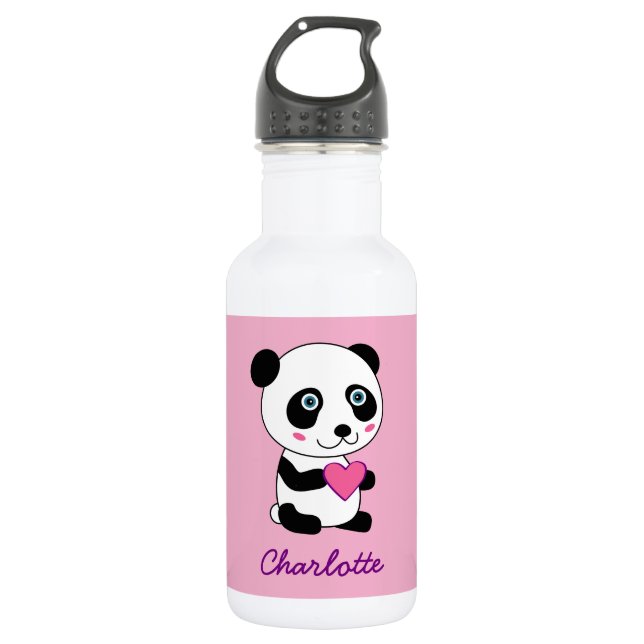 Cute Panda with a Pink Heart Customizable 532 Ml Water Bottle (Front)