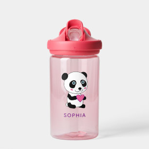 Cute Panda with a Pink Heart Customizable Water Bottle