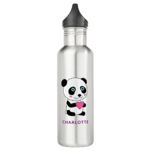 Cute Panda with a Pink Heart + Name 710 Ml Water Bottle