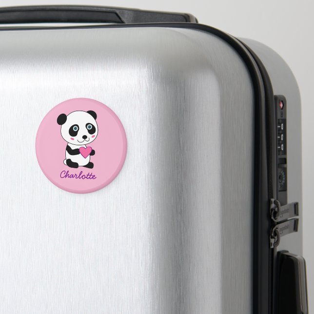 Cute Panda with a Pink Heart Personalized Magnet (In Situ (Luggage))