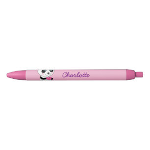 Cute Panda with a Pink Heart Personalized Name Black Ink Pen