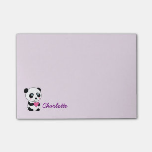 Cute Panda with a Pink Heart Personalized Name Post-it Notes