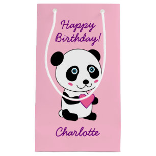 Cute Panda with a Pink Heart Personalized Small Gift Bag