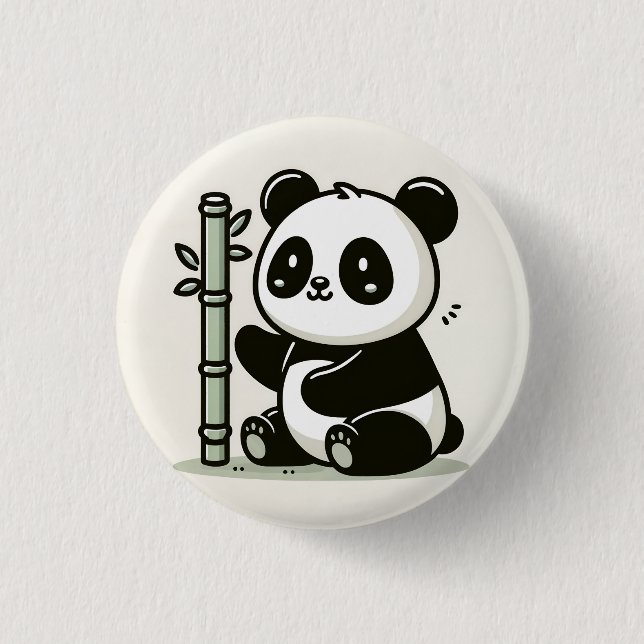 Cute Panda With Bamboo Art 1 Inch Round Button (Front)