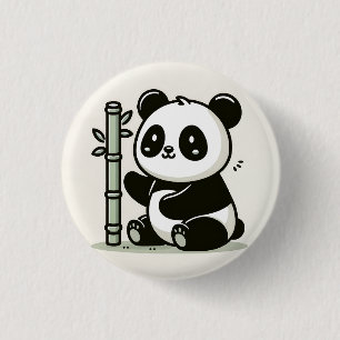 Cute Panda With Bamboo Art 1 Inch Round Button