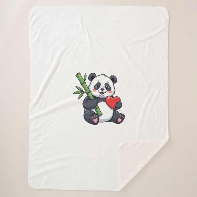Cute Panda with Bamboo Cozy Nature Illustration Bl Sherpa Blanket (Front)
