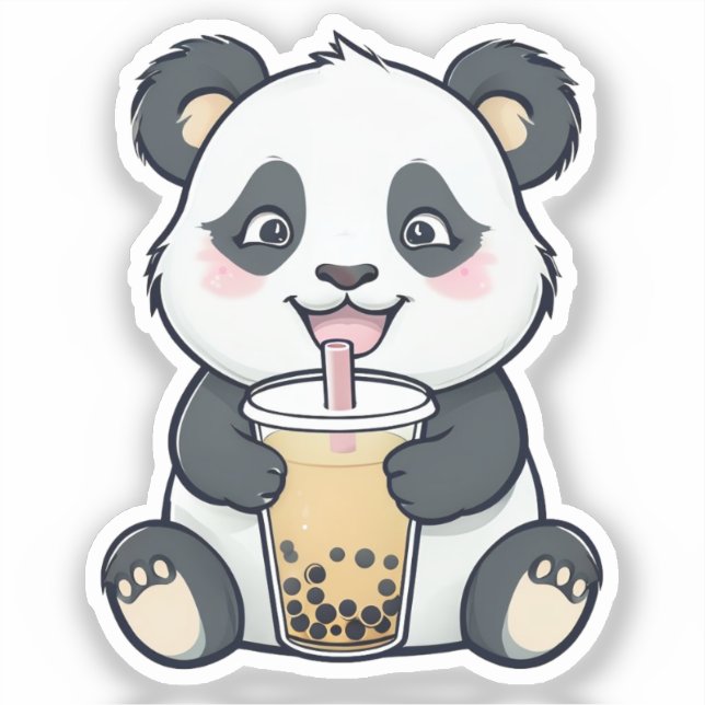Cute Panda with Boba Tea Sticker – Kawaii (Front)