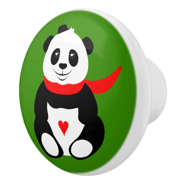 Cute Panda with British Bowler Hat and Red Scarf Ceramic Knob (Right)