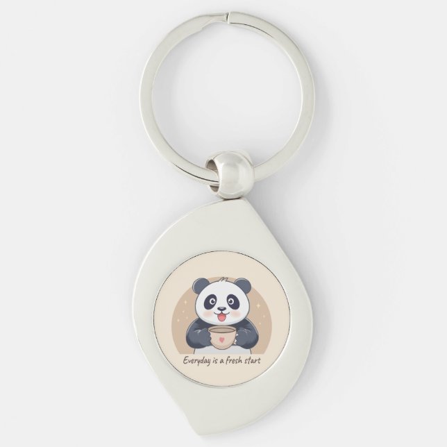 Cute Panda with Coffee Keychain (Front)