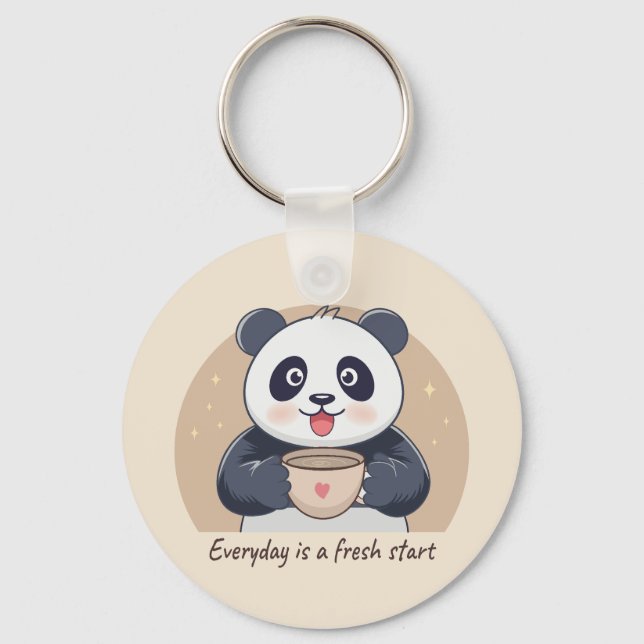 Cute Panda with Coffee Keychain (Front)