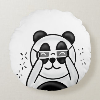 Cute Panda With Glasses Round Pillow
