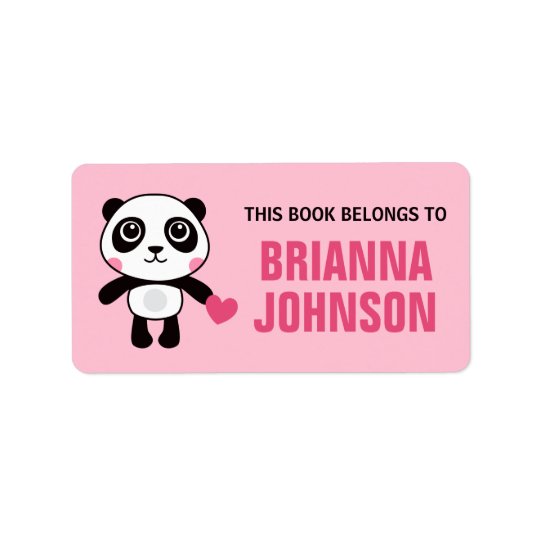 Cute panda with heart animal bookplate book