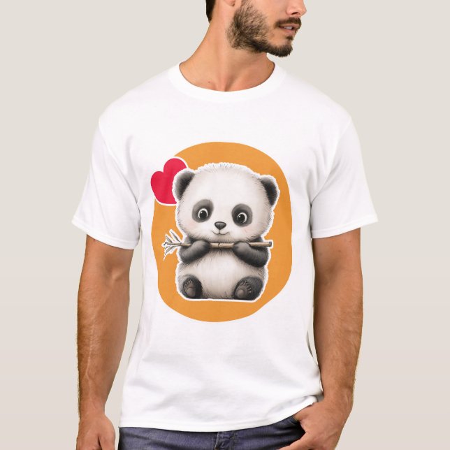 Cute Panda with its Bamboo Stick T-Shirt (Front)