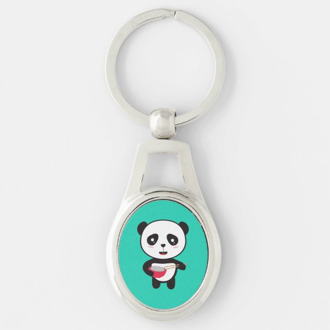 Cute Panda with rice bowl Keychain (Front)