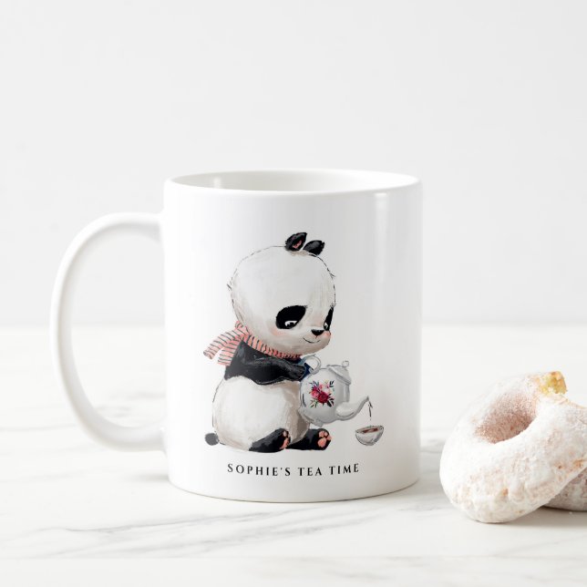 Cute Panda with Scarf Personalize Tea Party Coffee Mug (With Donut)