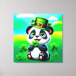 Cute Panda with St. Patrick's Day Theme Canvas Print