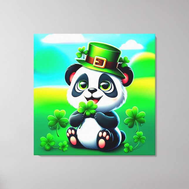 Cute Panda with St. Patrick's Day Theme Canvas Print (Front)