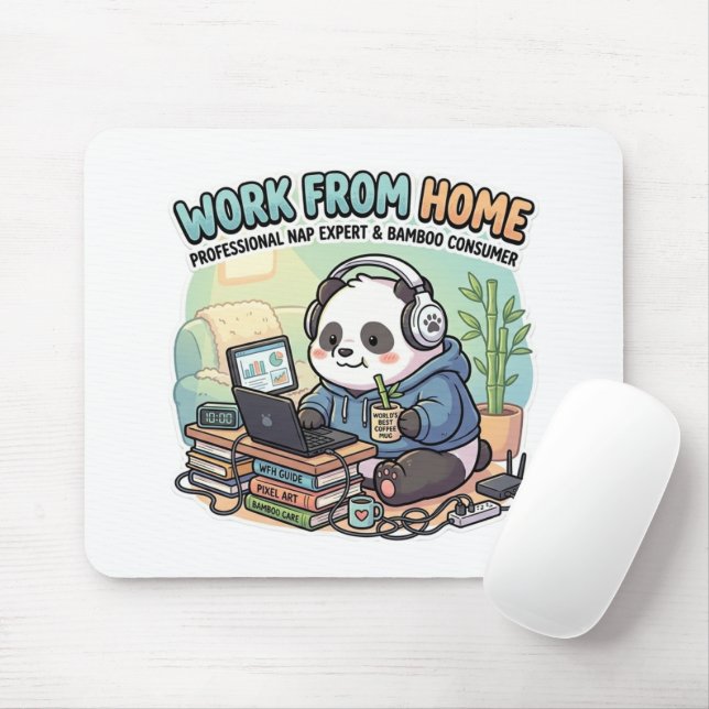 Cute Panda Work From Home   Mouse Pad (With Mouse)