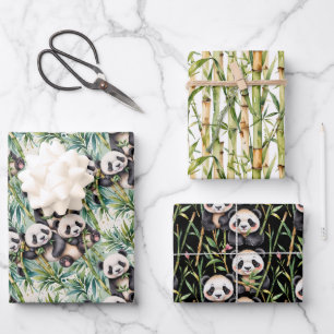 Cute Pandas and Bamboo  Wrapping Paper Sheet