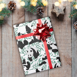 Cute Pandas and Leaves Wrapping Paper