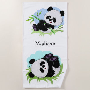 Cute Pandas custom name beach towel