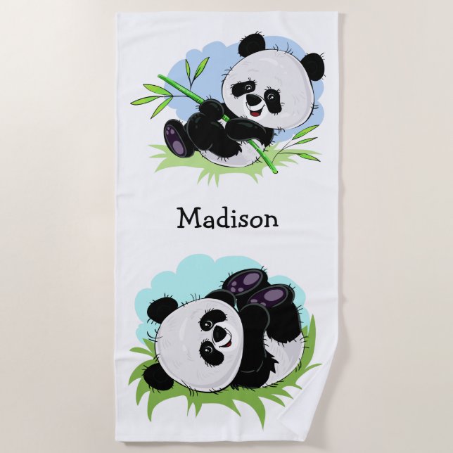 Cute Pandas custom name beach towel (Front)