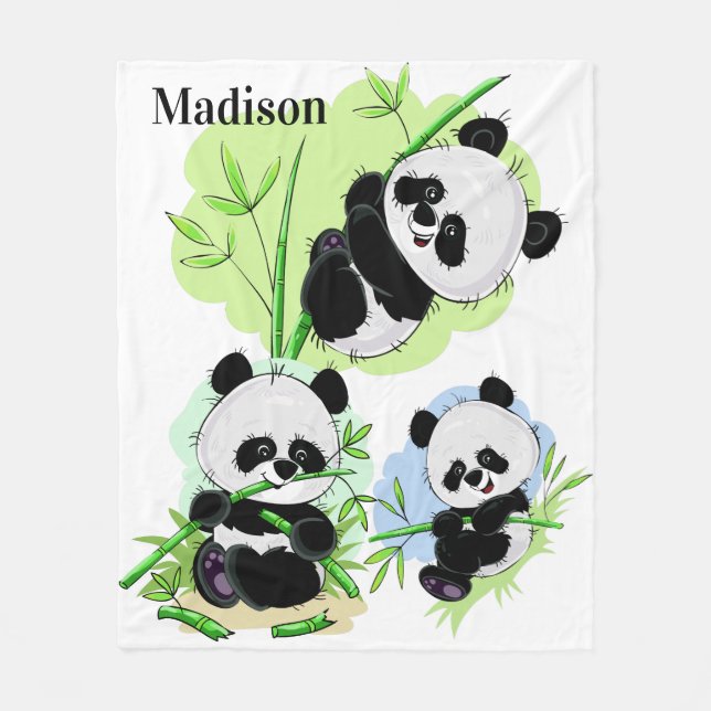 Cute Pandas custom name fleece blankets (Front)