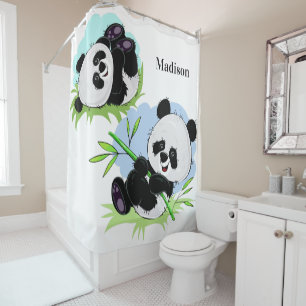 Cute Pandas custom name shower curtain