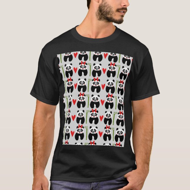 Cute Pandas Hearts: Children's Pattern T-Shirt (Front)