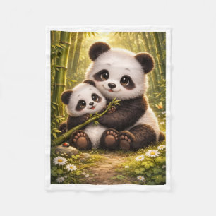 Cute Pandas in Bamboo Forest Cozy Fleece Blanket
