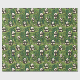 Cute Pandas in Bamboo Forest Pattern Wrapping Paper