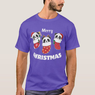 Cute Pandas In Christmas Stockings For Christmas f T-Shirt