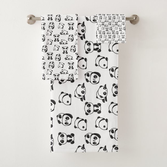 Cute Pandas Pattern Bath Towel Set (Insitu)