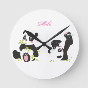 Cute pandas round clock