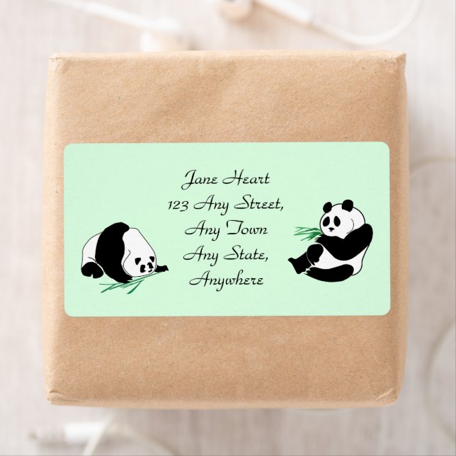 Cute Pandas With Bamboo Shoots Labels (Insitu)