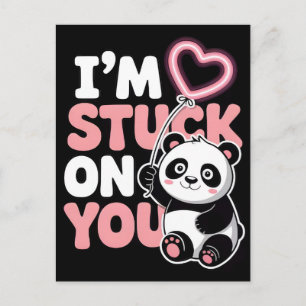 Cute pandas with heart balloons bear cartoon holiday postcard