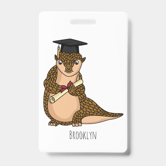 Cute pangolin graduating cartoon  badge (Front)