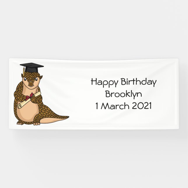 Cute pangolin graduating cartoon banner (Horizontal)