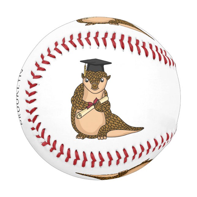 Cute pangolin graduating cartoon baseball (Front Left)