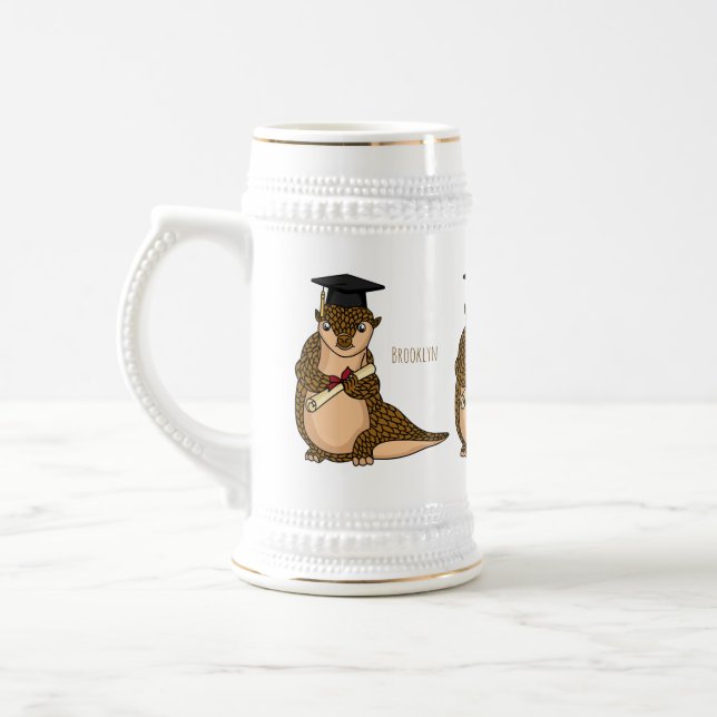 Cute pangolin graduating cartoon beer stein (Left)